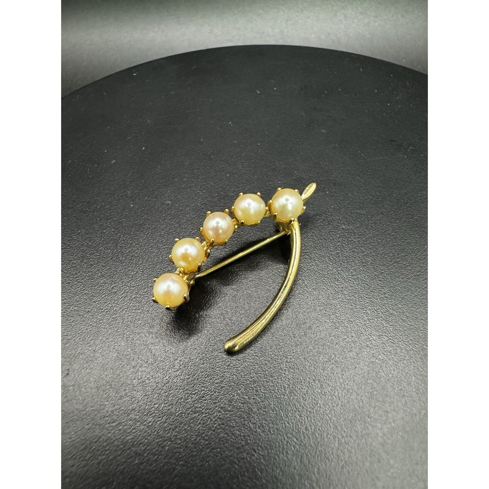 Vintage Gold Tones Wish Bone With Pearl Accent‎